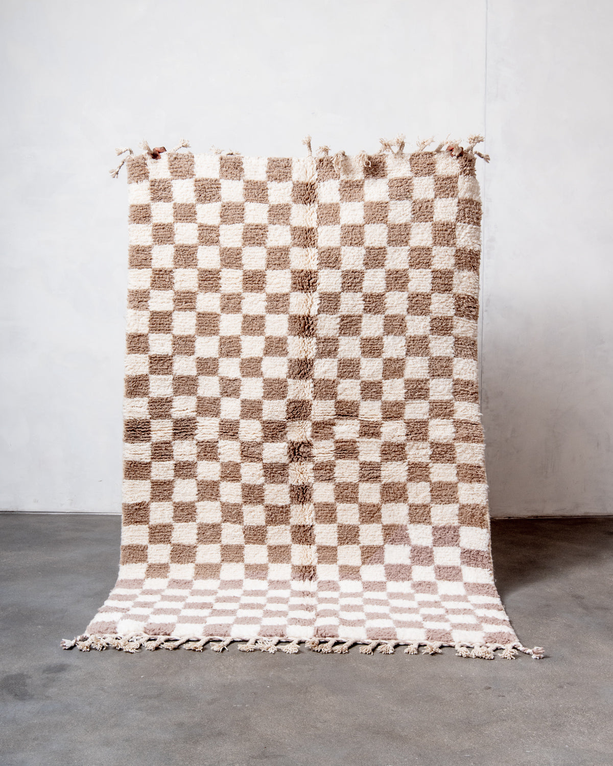 Modern, designer, handcrafted Berber rug from Morocco. Beniourain carpet with beautiful colours and patterns and fluffy wool texture.